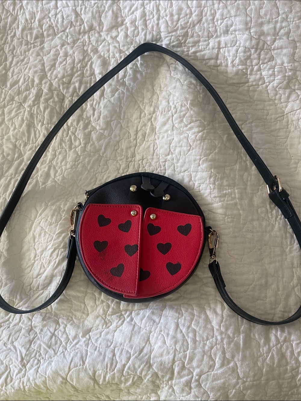 Cute Betsy Johnson Red Heart Ladybug Crossbody Bag - Women Bags